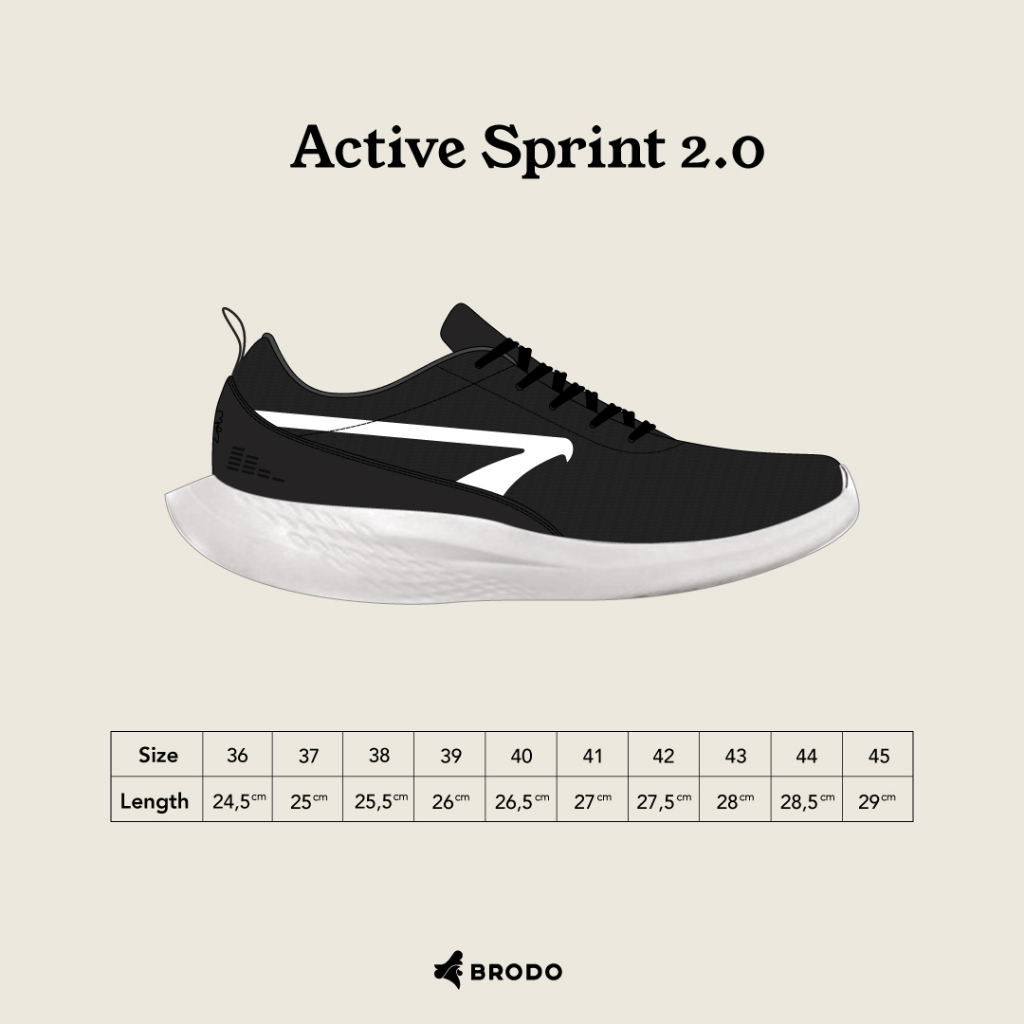 BRODO Active Sprint 2.0 Black White Original Sepatu Sneakers Pria Lari Sport Hitam