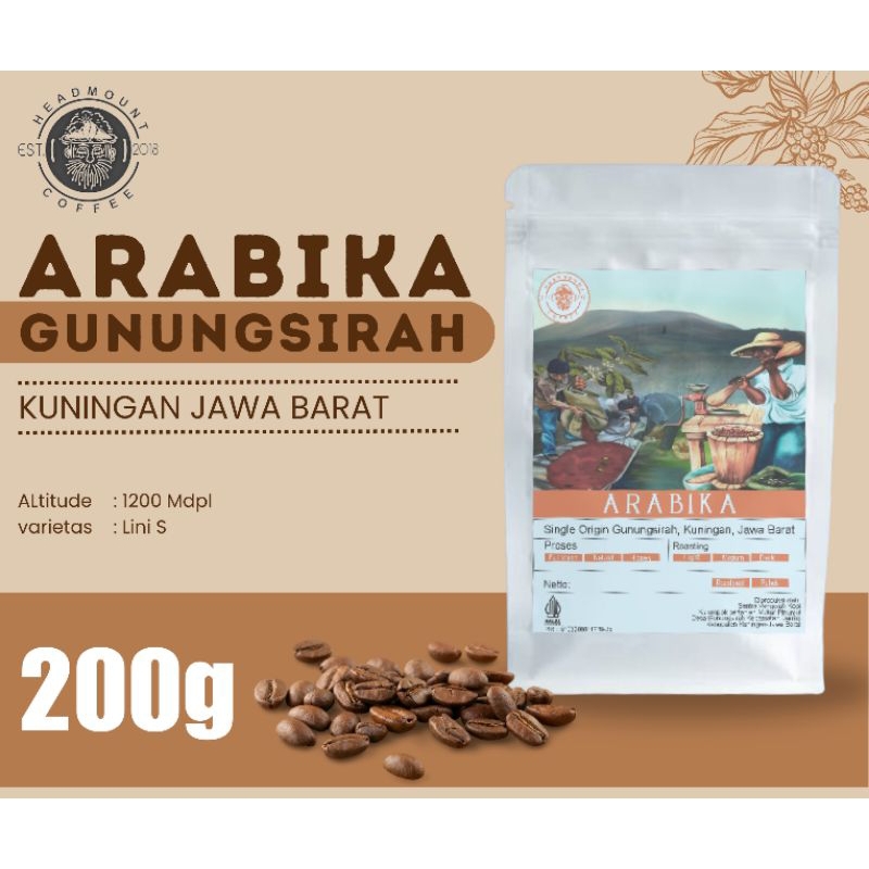

Kopi Arabika Gunungsirah 200 Gram ( Bubuk/Biji) kopi tatar Sunda