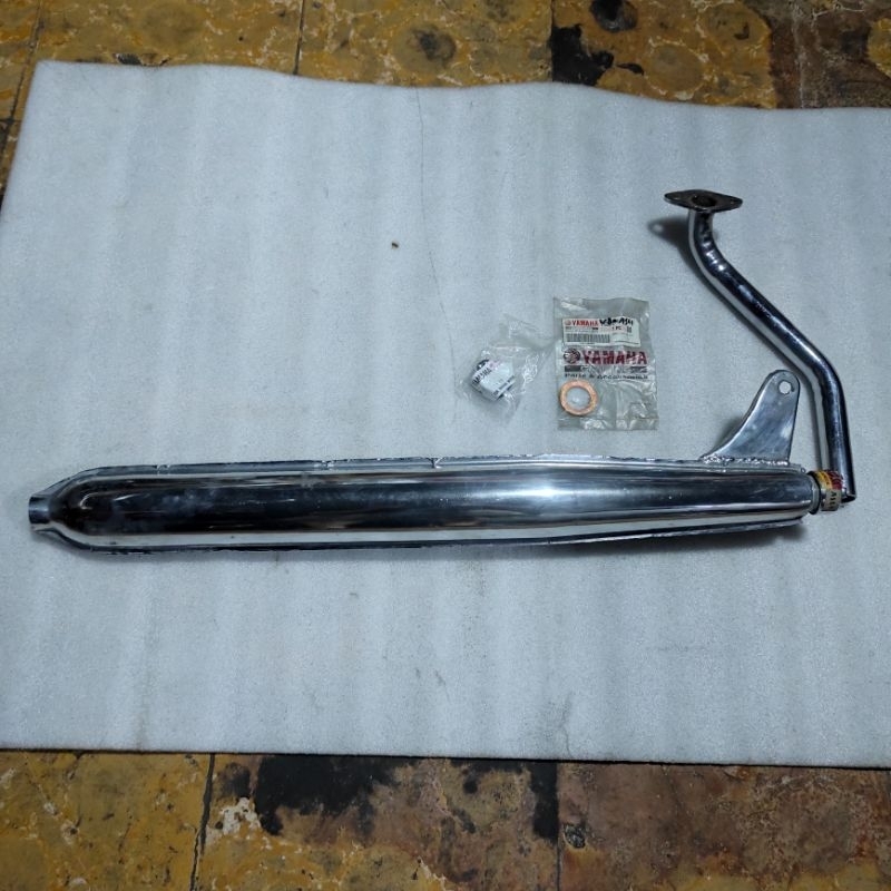 Muffler Knalpot set dengan Leher Asbes Mur Sarangan silencer Yamaha V80 Platina CDI robot super delu
