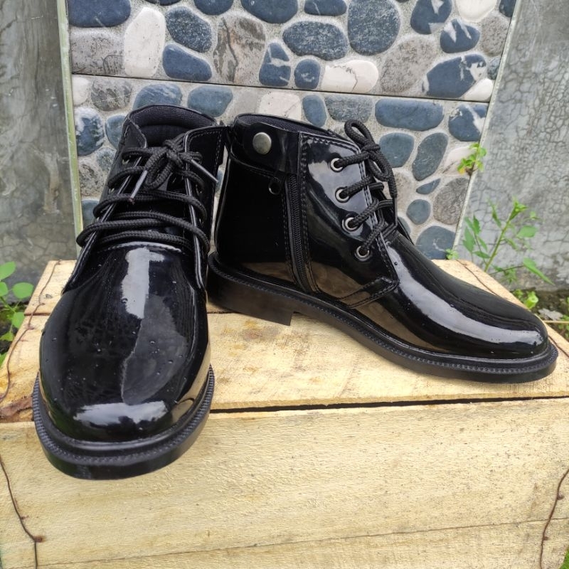 sepatu pdh restali resleting kilap tni polri