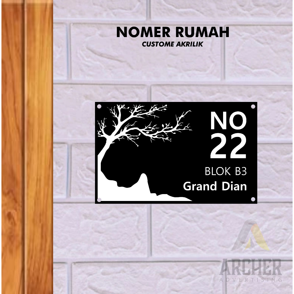 NOMER RUMAH LANDSCAPE CUSTOME AKRILIK 2MM HITAM GLOSY