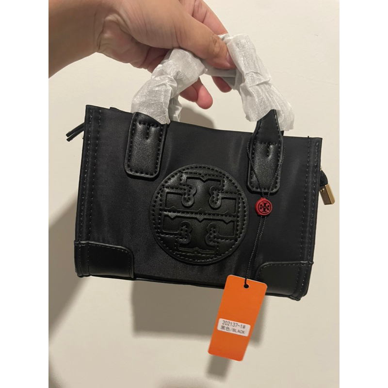 TB Tote Ela Mini in Black Nylon Mix Kulit - Grade Premium kondisi New