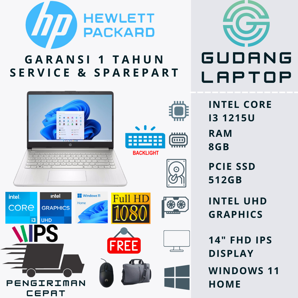 Laptop HP 14s Core i3 1215U GEN 12 RAM 16GB SSD 512GB 14" FHD IPS Windows 11 Original