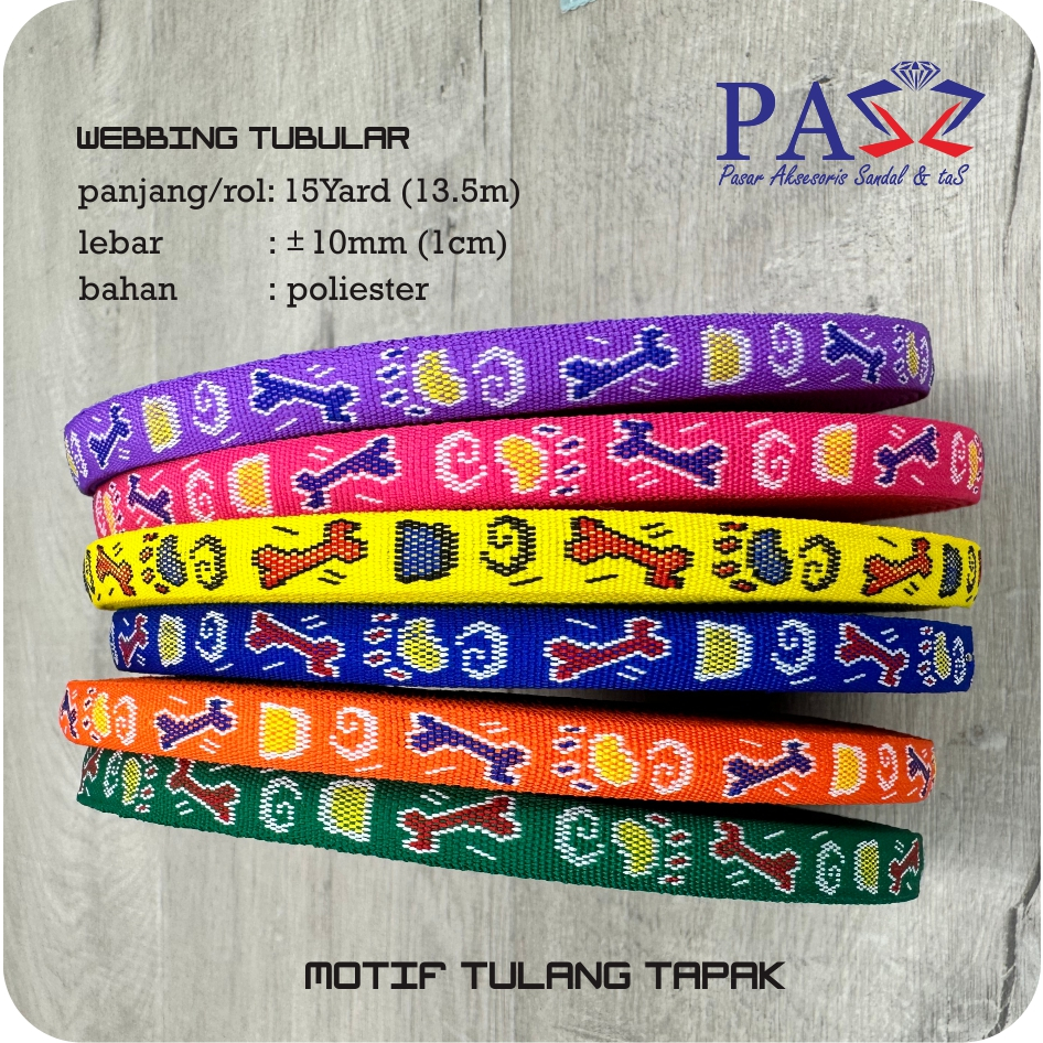 RK Webbing Tubular Polyester Motif Tulang Tapak 1 cm (Harga 1 rol)