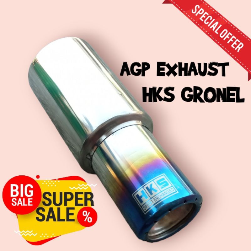 Knalpot HKS GRONEL ujung biru bass halus adem untuk mobil bensin