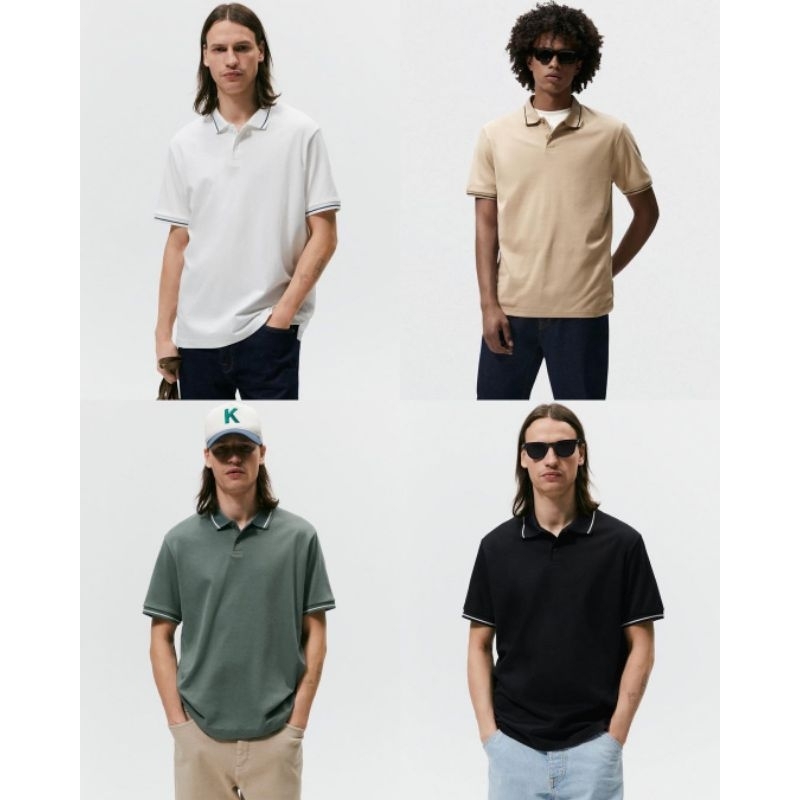 Polo Pria Zara Cotton Shirt with Mercerised