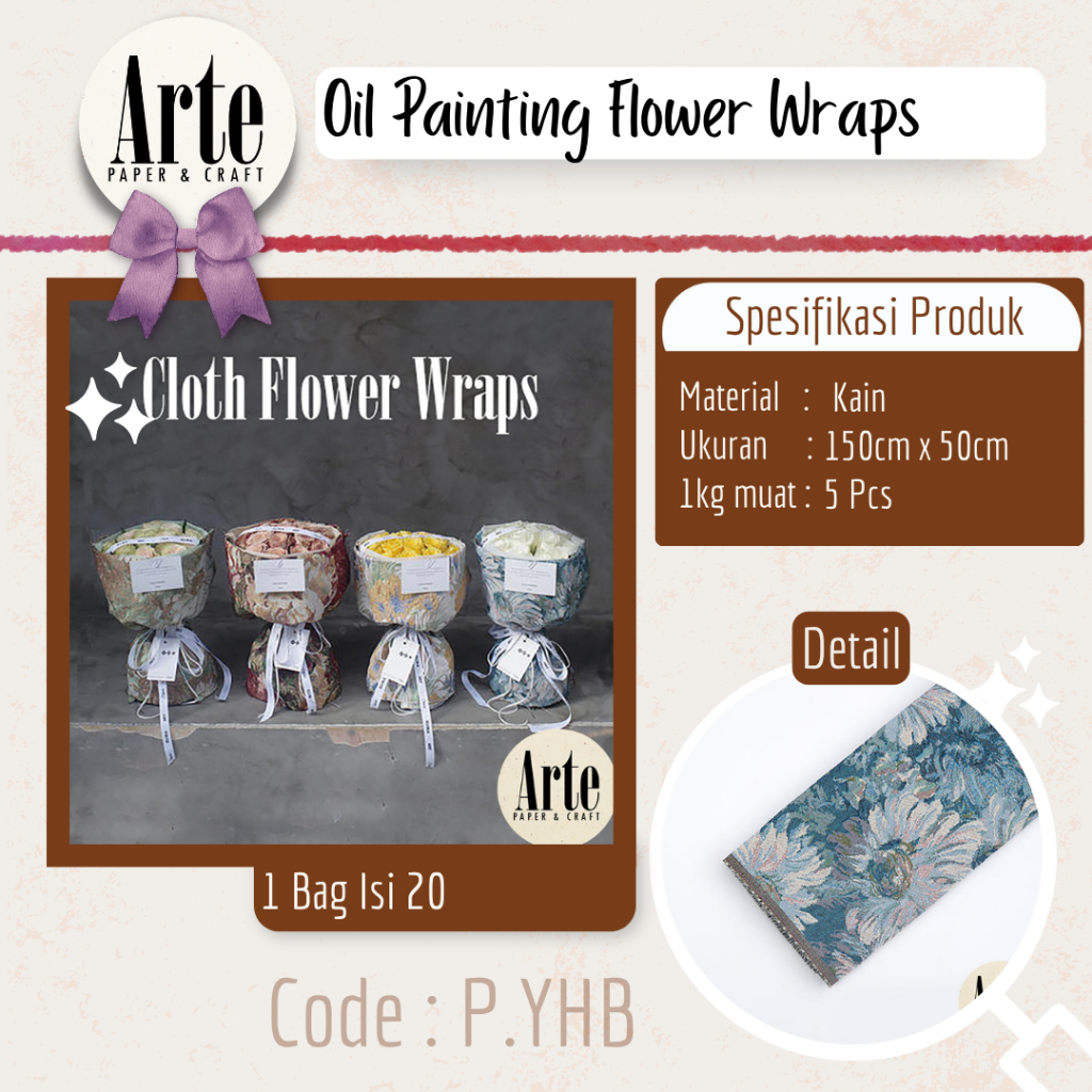 

1pcs Oil Painting Flower Wraps Kain Buket Motif Chanel Korean Bouquet Cloth P.YHB