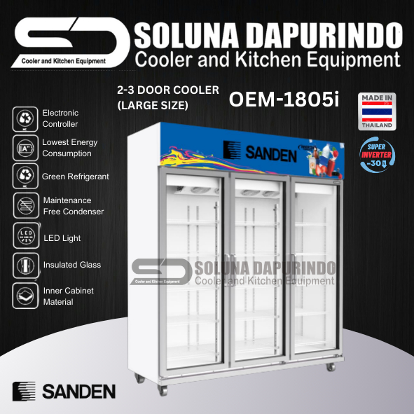 SANDEN SHOWCASE 3 PINTU CHILLER OEM-1805i / OEM 1805i / OEM1805