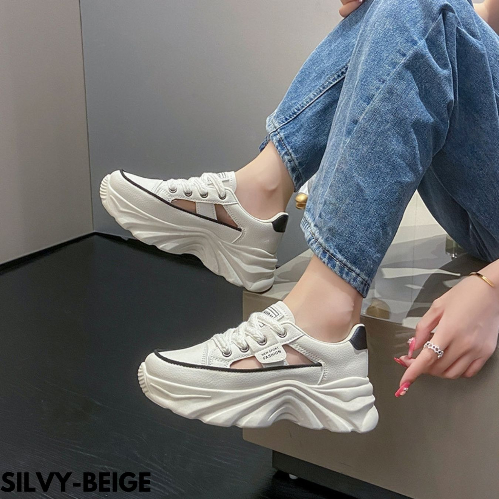 FINDME 36-40 SILVY SEPATU SNEAKERS WANITA CANTIK HIGHSOLE CASUAL BREATHABLE BAHAN PU IMPORT