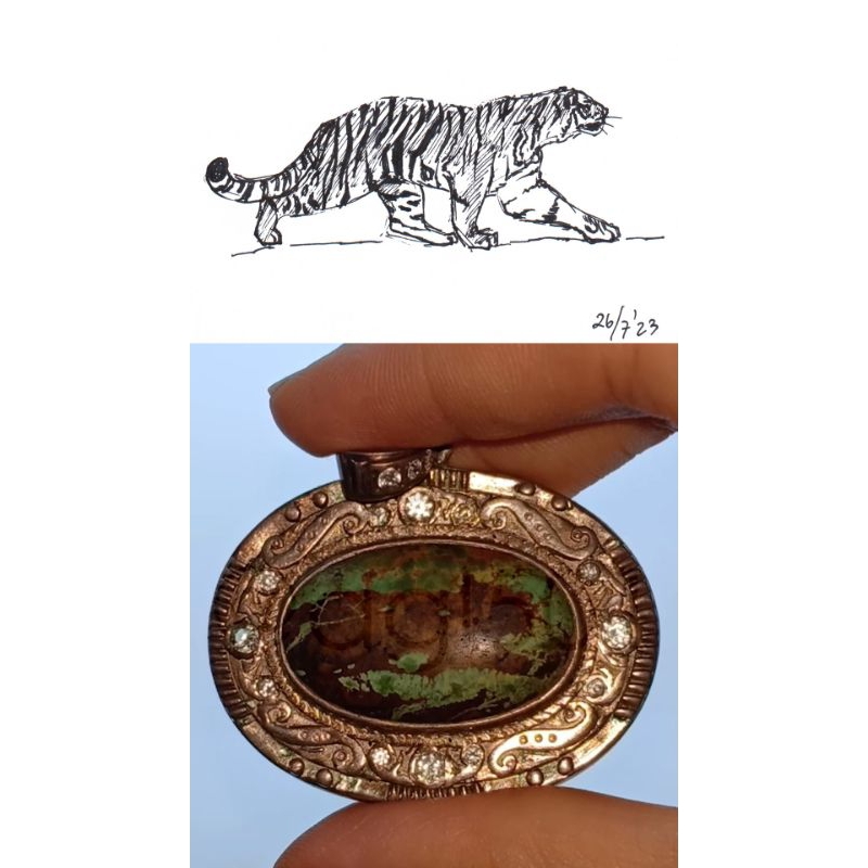 Batu Mulia Pirus Alami/Natural Turquoise Asli Alam 6 motif gambar harimau