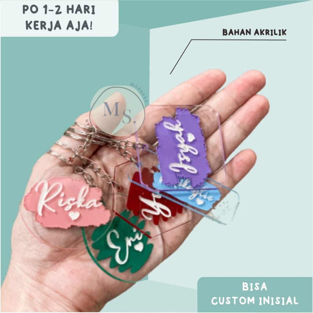 READY Gantungan kunci ganci akrilik brush custom nama free tassel ganci akrilik brush tag tas TERLAR