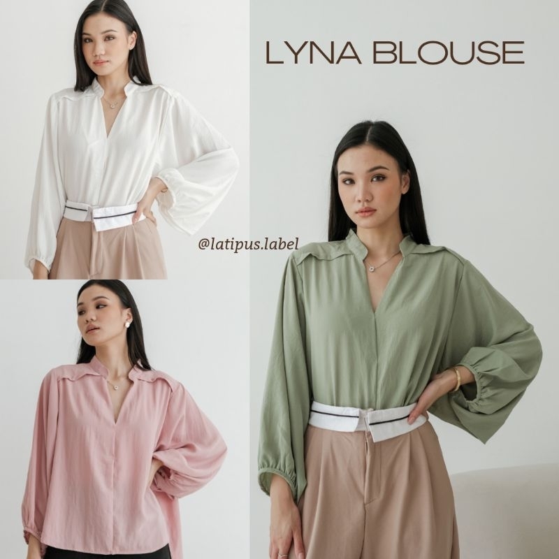 Lyna Blouse | atasan wanita lengan balon material cringkle Polyester premium flowy size regular up t