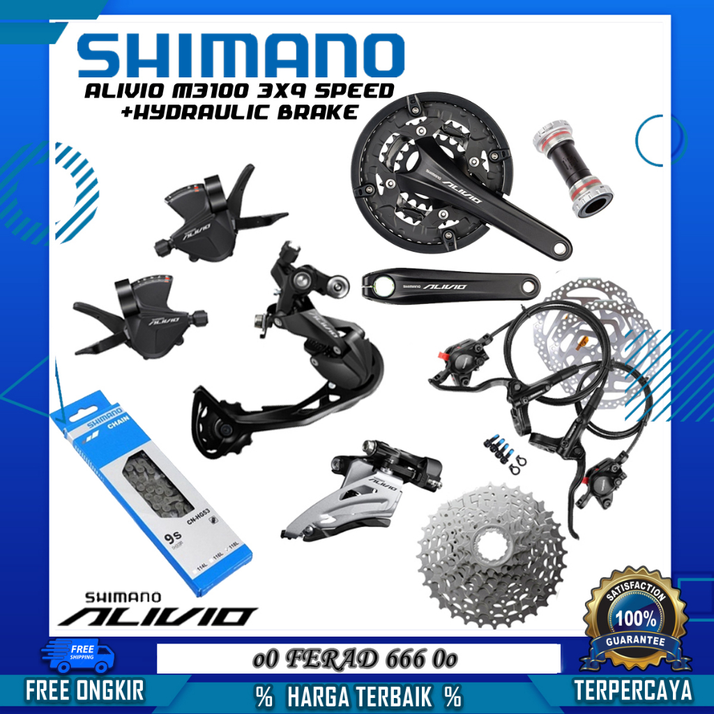 Groupset Shimano Alivio 9 Speed Series M3100 Hollowtech 2