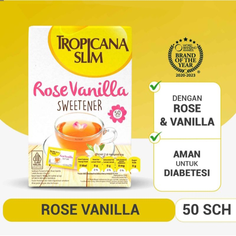 

Tropicana Slim Sweetener Rose Vanilla 50 Sachet - Pengganti Gula