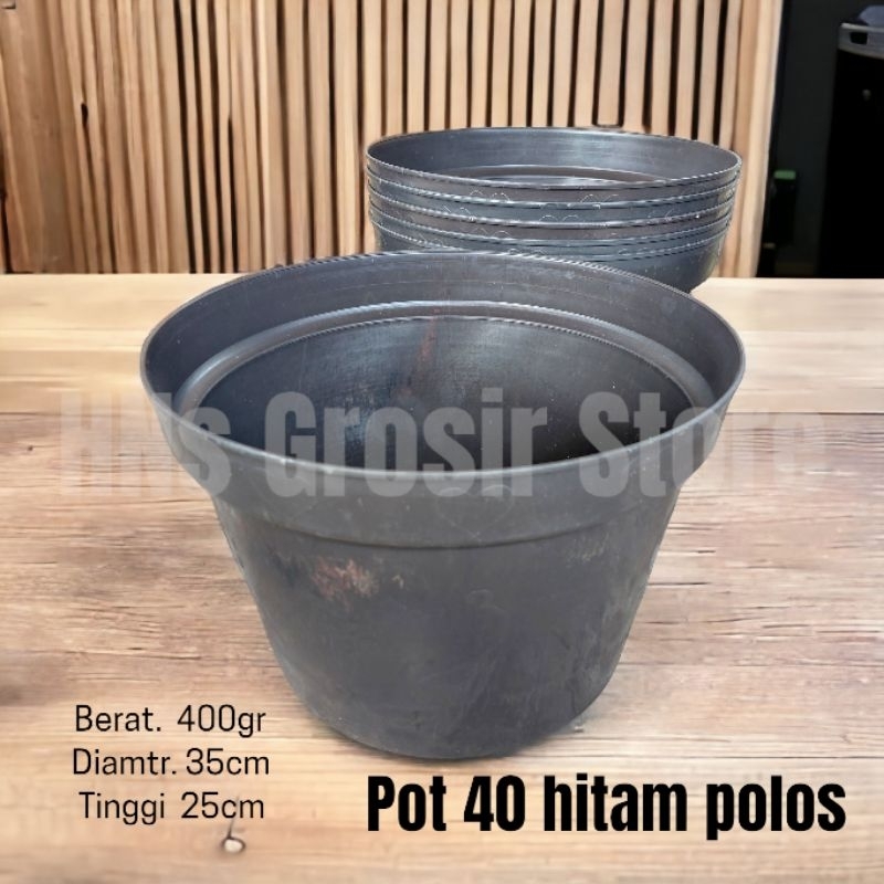 Pot bunga besar hitam ukuran 40 polos plastik