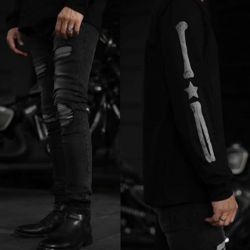 Rucas Season 12 / Rucas Dark Grey Caviar Leather / Rucas Hand Stitch Grey Bones Long Sleeve / Rucas 