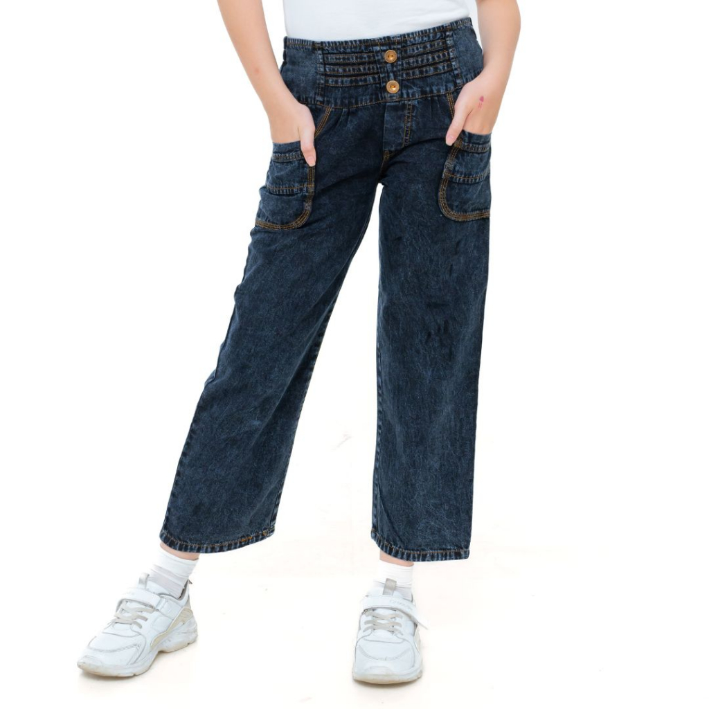 MOLDING - Kulot Jeans Anak Model Kancing Warna Snow Hitam - 8875