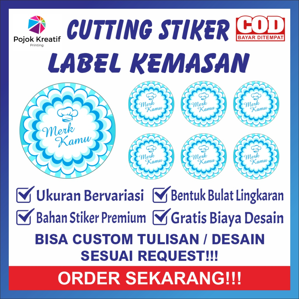 

Cetak Cutting Stiker Label Kemasan Makanan Kue A20 Biru Ungu Bontak Vinyl Ukuran 3 4 5 6 7 cm Dapat Banyak Bisa COD Custom Request Gratis Desain Pojok Kreatif