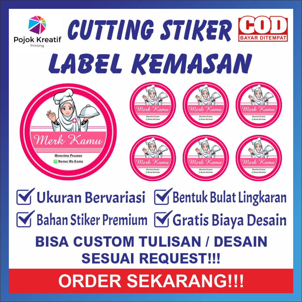 

Cetak Cutting Stiker Label Kemasan Makanan Kue A17 Pink Merah Bontak Vinyl Ukuran 3 4 5 6 7 cm Dapat Banyak Bisa COD Custom Request Gratis Desain Pojok Kreatif