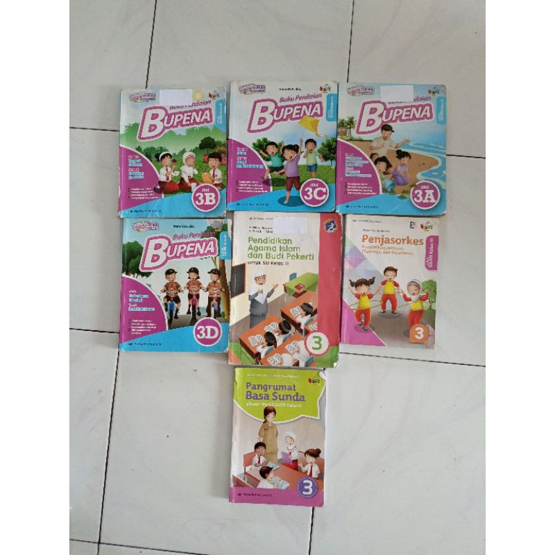 Buku  bupena bekas 7buku pjok, sunda, pai, 3a, 3b, 3c, 3d