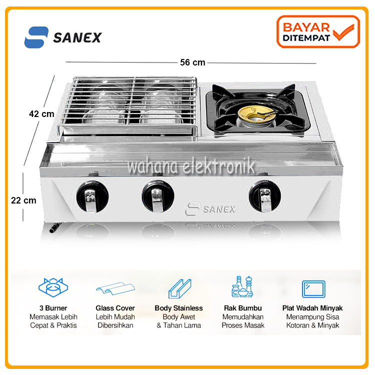 Sanex Kompor Gas + Panggang 2 In 1 Sn-Kkp128 Kompor Gas 1 Tungku Dan Pemanggang 2 Tungku (Sate,