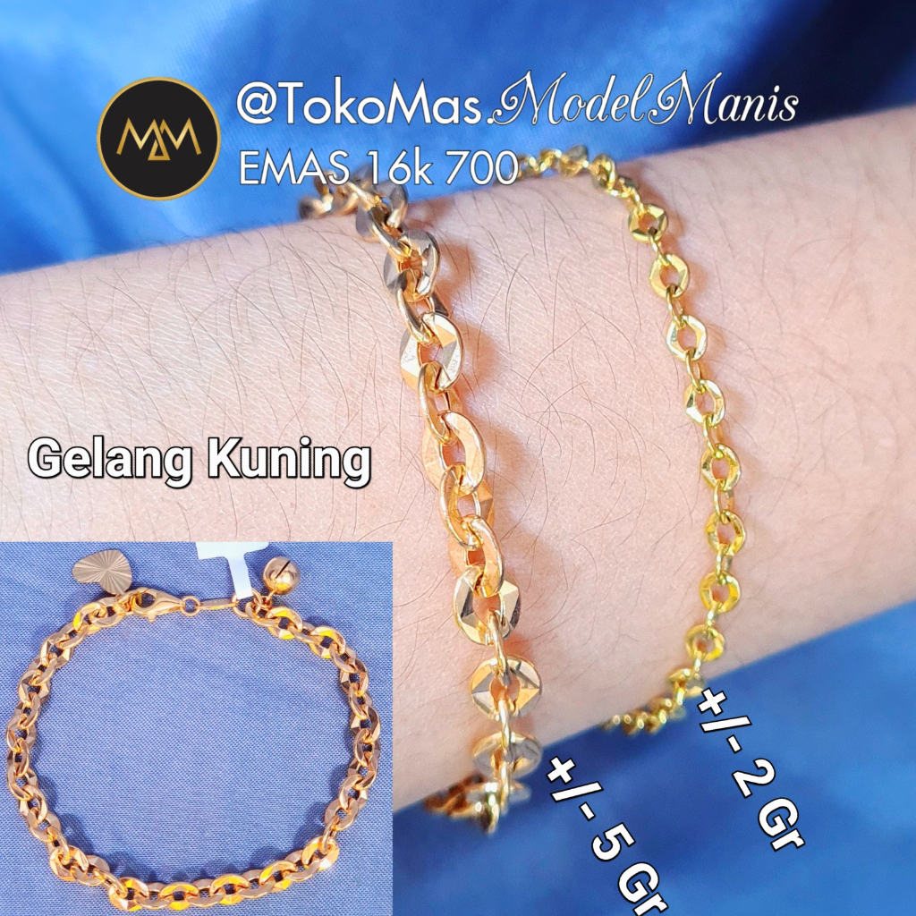Gelang tangan nori prisma emas kuning 700 kadar 16k