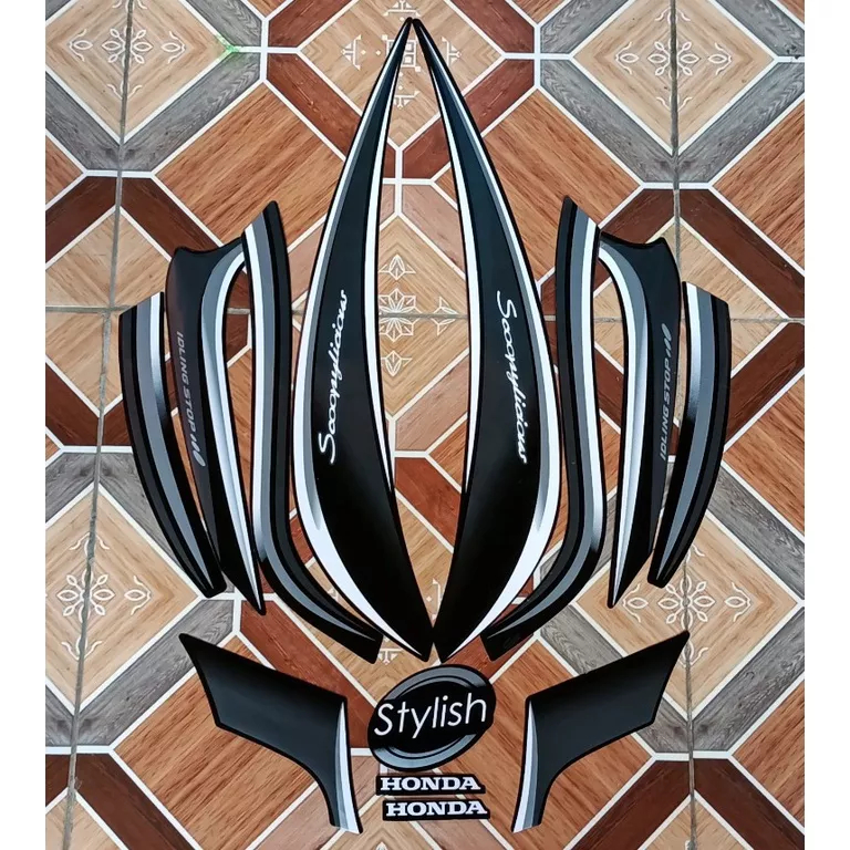 stiker striping honda scoopy stylish 2018 hitam lis body standar original