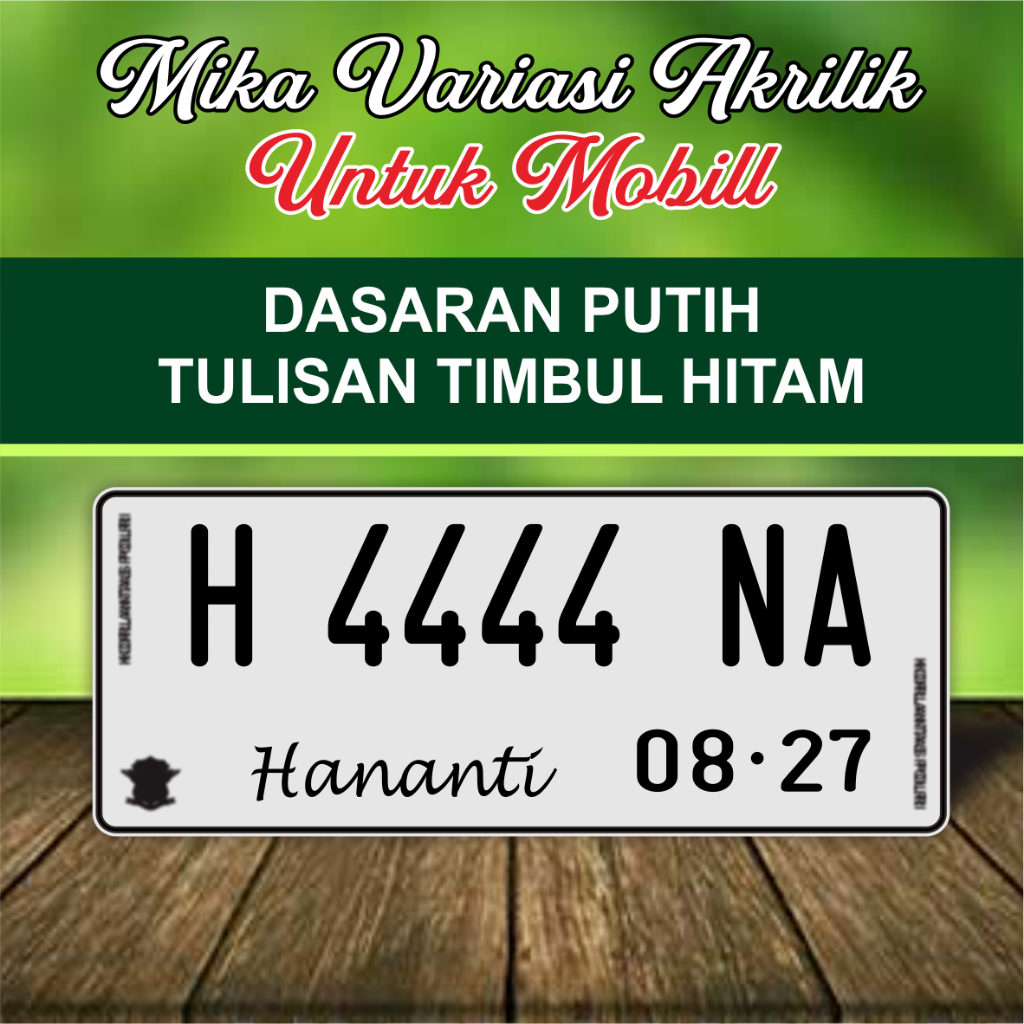 plat mobil variasi font resmi samsat bahan mika akrilik