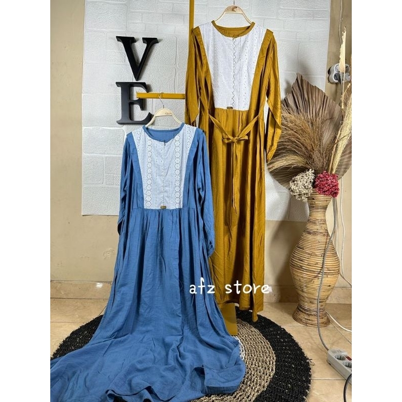 gamis polo linen kombinasi brukat,gamis busui