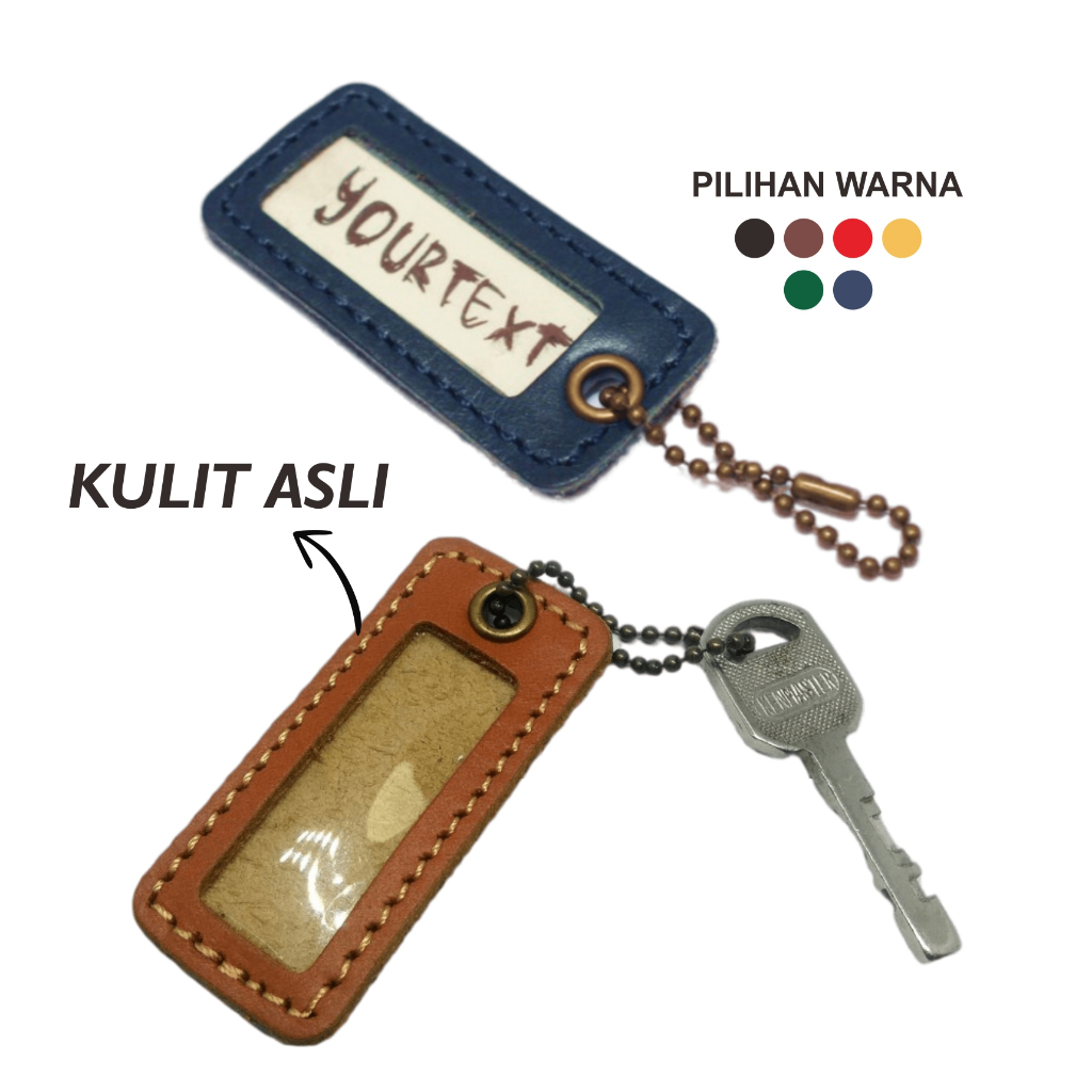 Gantungan kunci nama kulit asli name tag keychain label