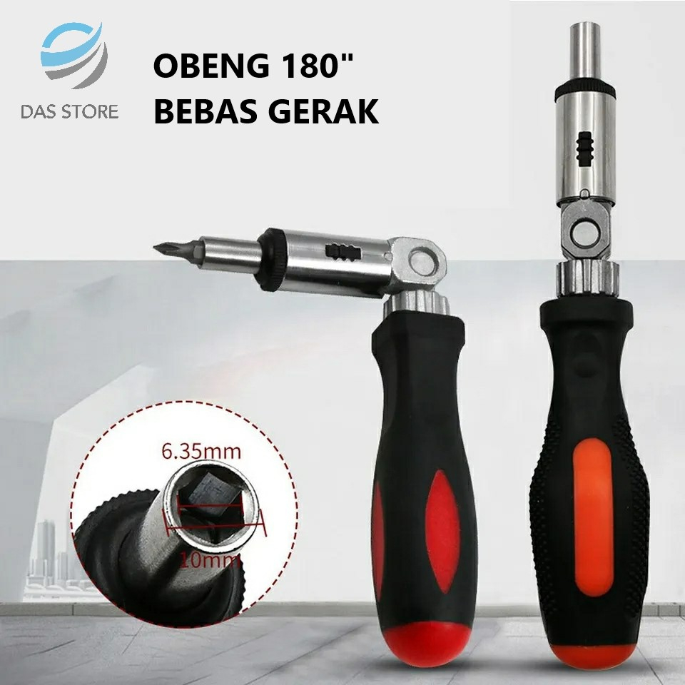 Kepala Obeng Ratchet FLEKSIBEL 180 DERAJAT Magnetic RACHET Screwdriver Set Gagang Obeng Multifungsi 