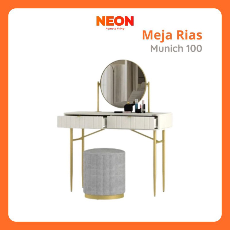 NEON Meja Rias Munich 100 Minimalis | Set Meja Rias dan Kursi Stool