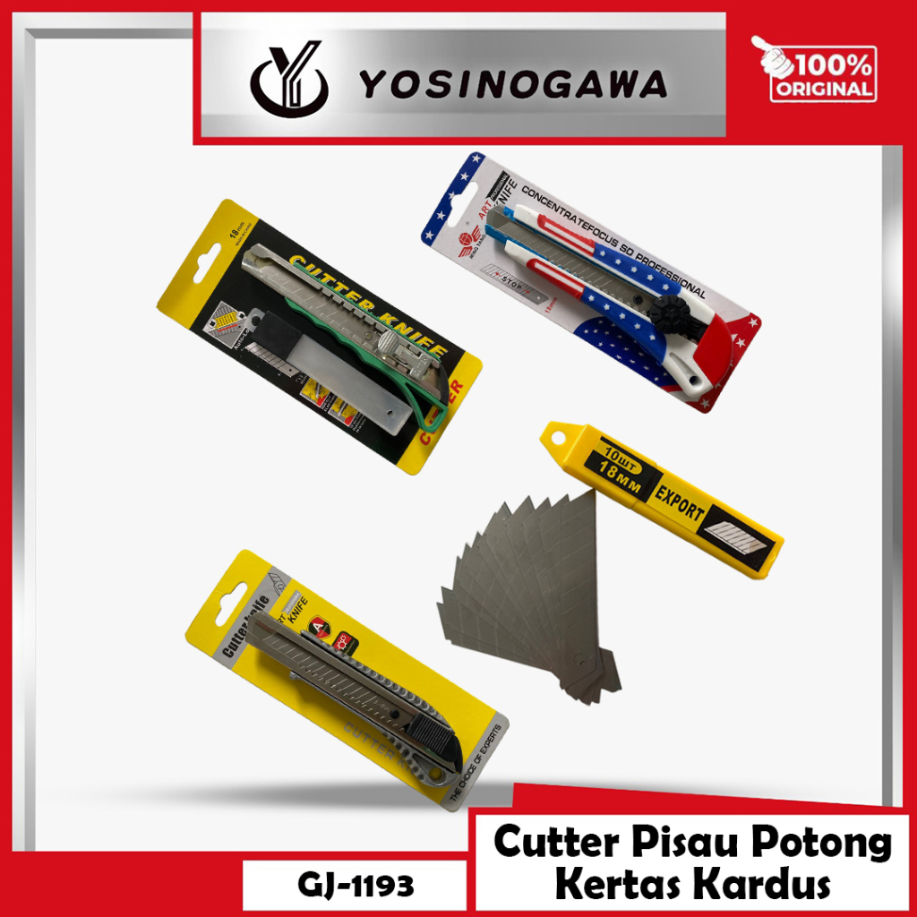 

YOSINOGAWA - CUCI GUDANG Pisau Cutter Besi Autolock Gagang Lapis Karet & Alumunium