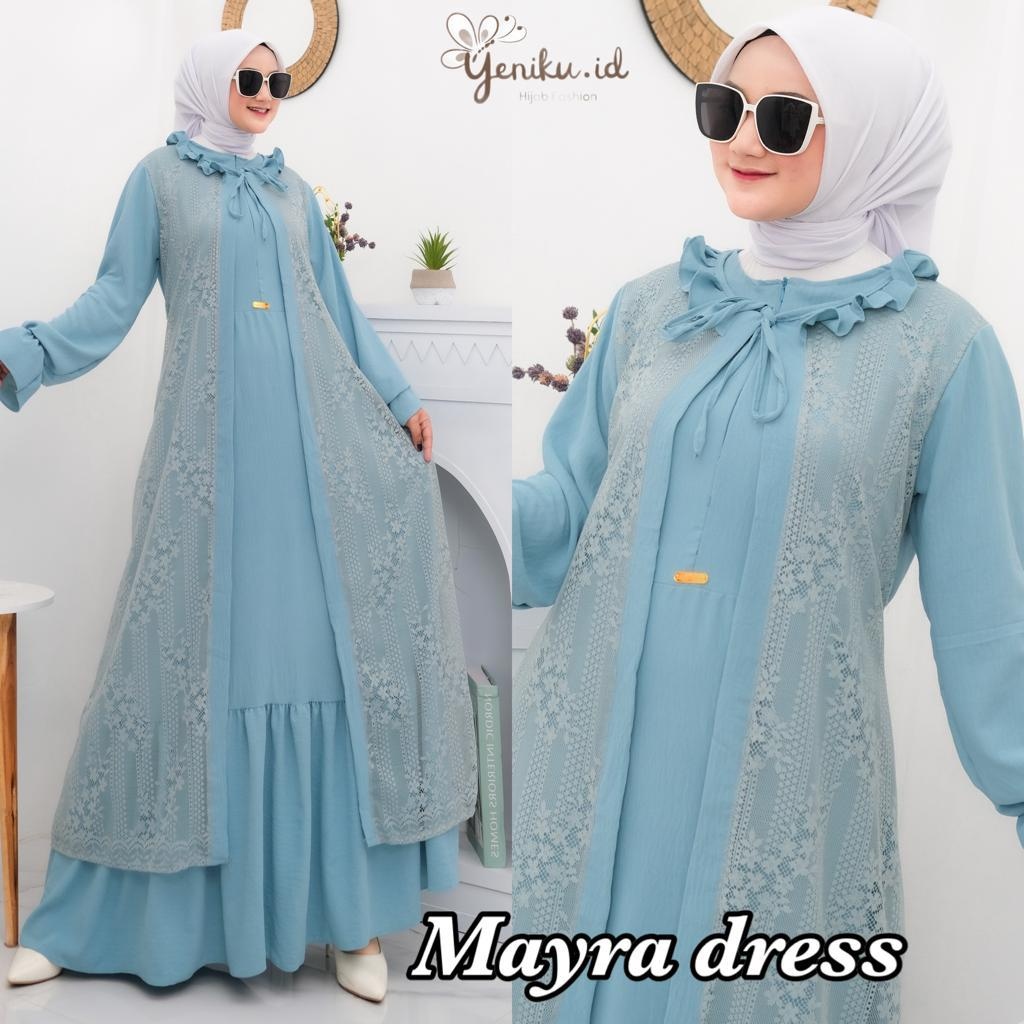 Mayra Dress - Gamis Crinkle Premium Mix Brokat Malika Terbaru Gamis All Size Elegan Kekinian