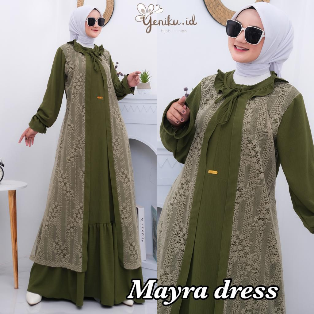 Mayra Dress - Gamis Crinkle Premium Mix Brokat Malika Terbaru Gamis All Size Elegan Kekinian