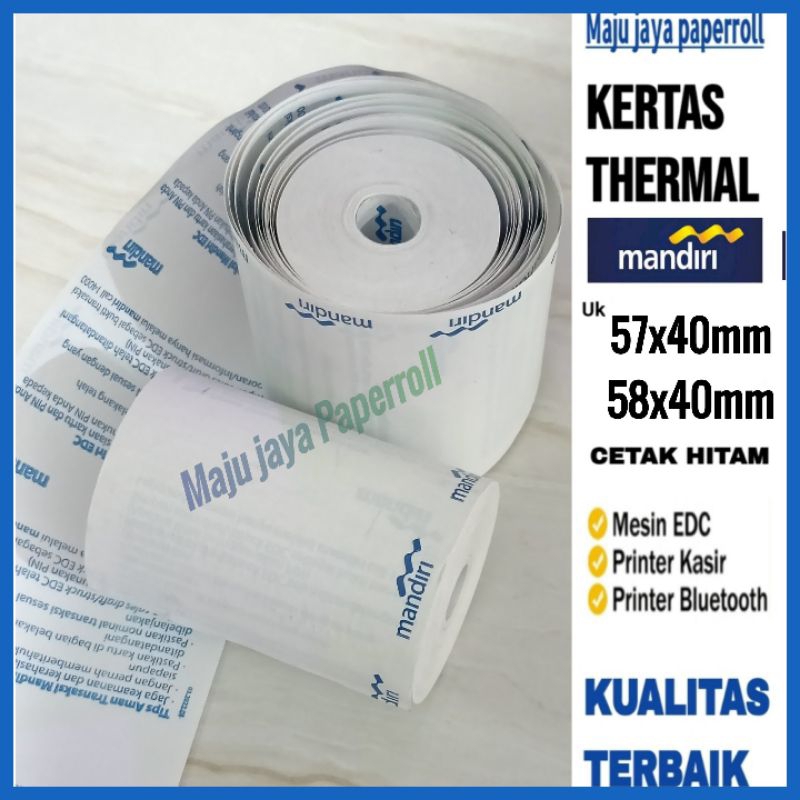 

Kertas Setruk Thermal EDC Paper Roll Logo Mandiri 58/57×40mm Cocok Untuk Semua Jenis Printer mini Bluetooth