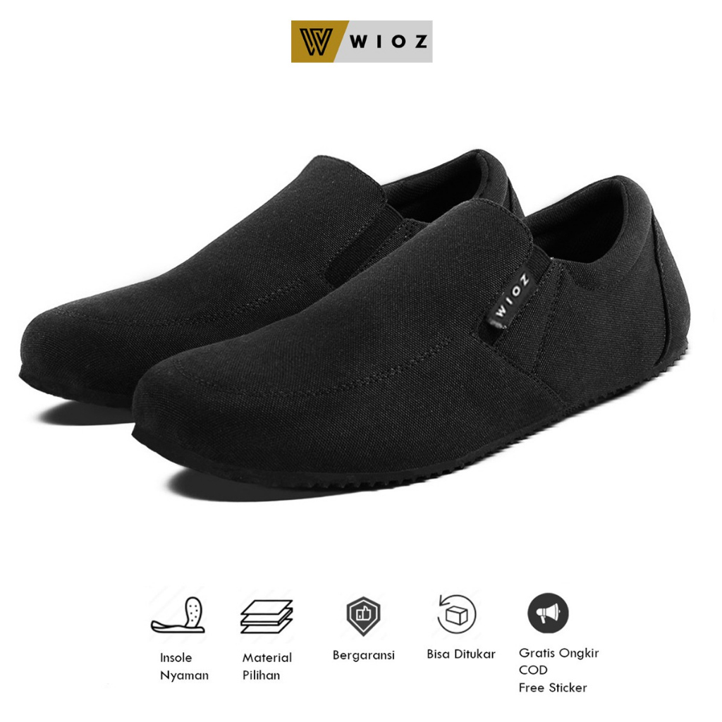 Wioz Sepatu Slip On Pria W 26652 Kets Kuliah Kerja Kasual - Hitam