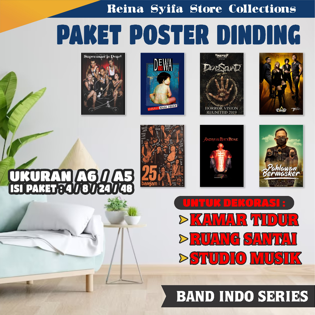 Poster Band Indonesia - Poster Dinding Aesthetic Isi 48 pcs - Poster Kamar - Poster Studio Music