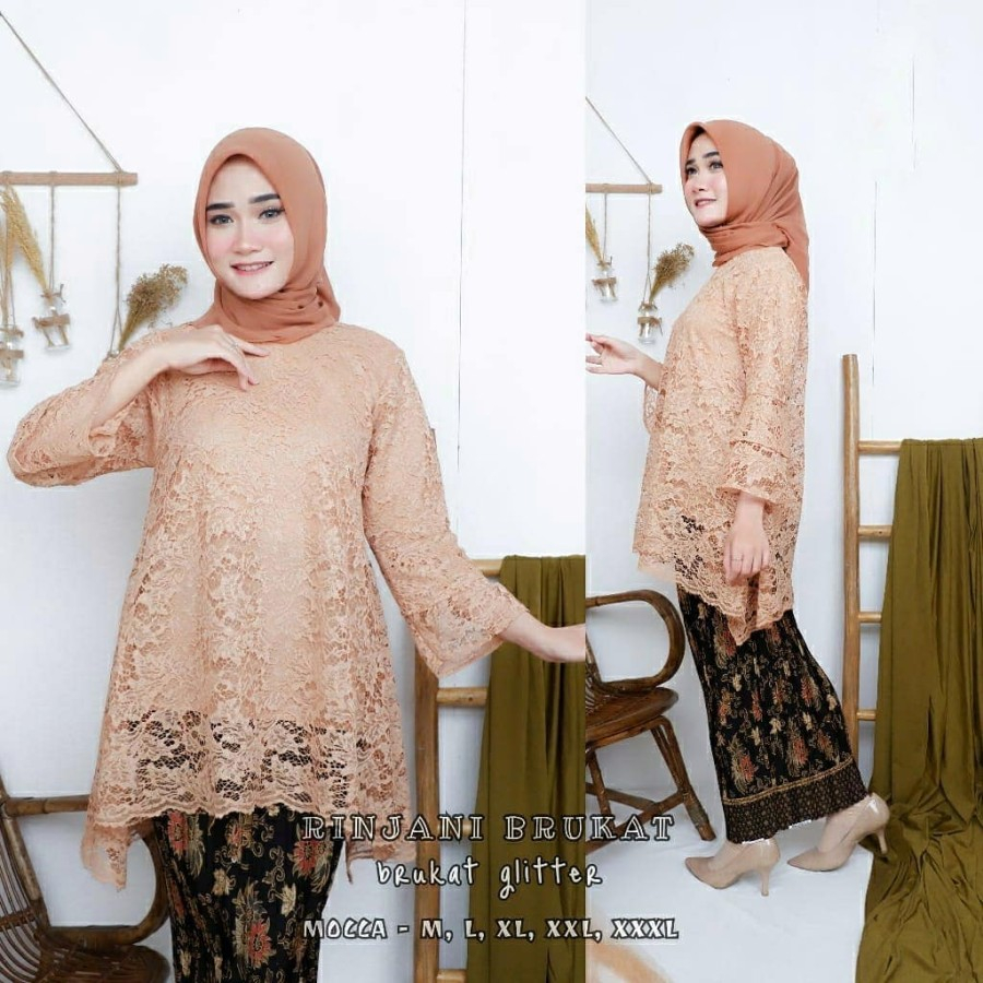 SET KEBAYA RINJANI  M L XL XXL 3XL 4XL  /KEBAYA BRUKAT JUMBO/ATASAN TUNIK JUMBO/ GAMIS PESTA/KEBAYA 