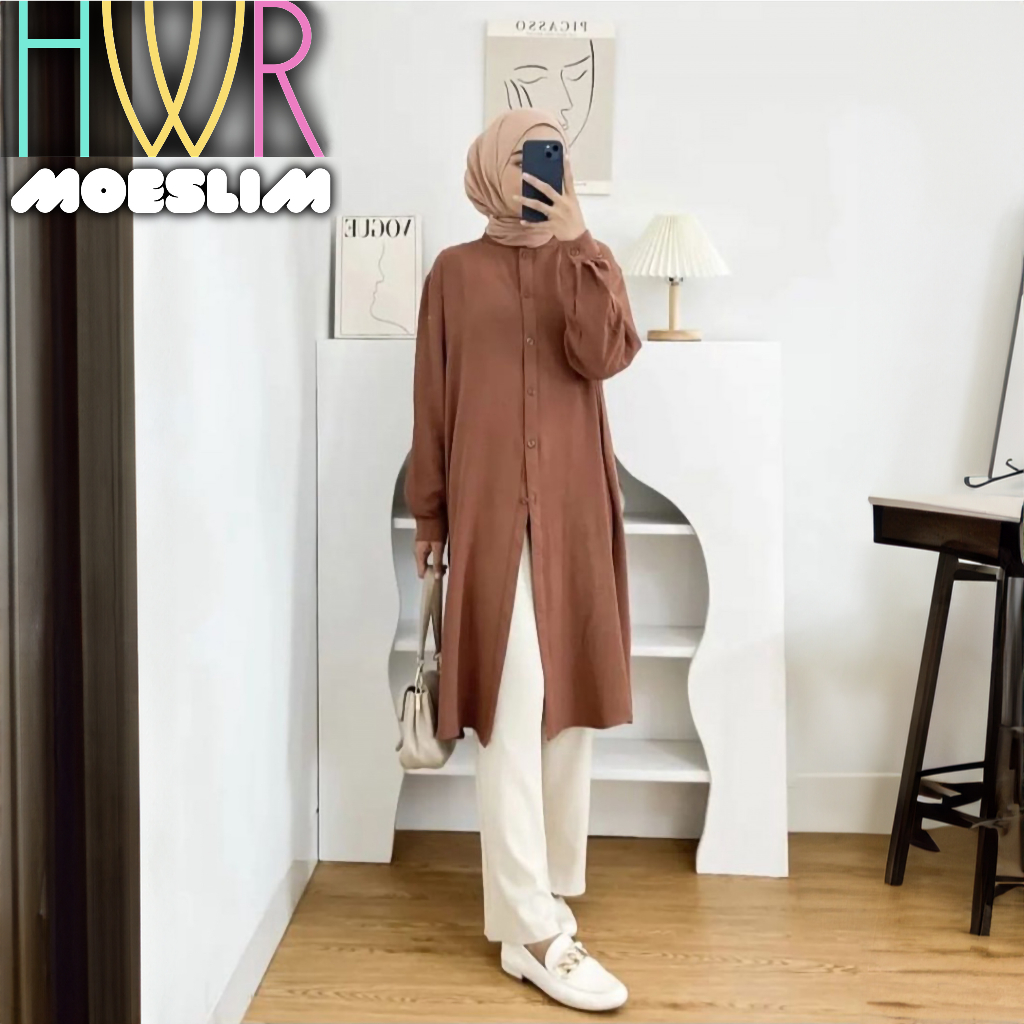 Tunik Wanita KImi Crinkle Airflow Merupakan Atasan Kameja Cardigan Baju Blouse Polos Fashion Muslim 