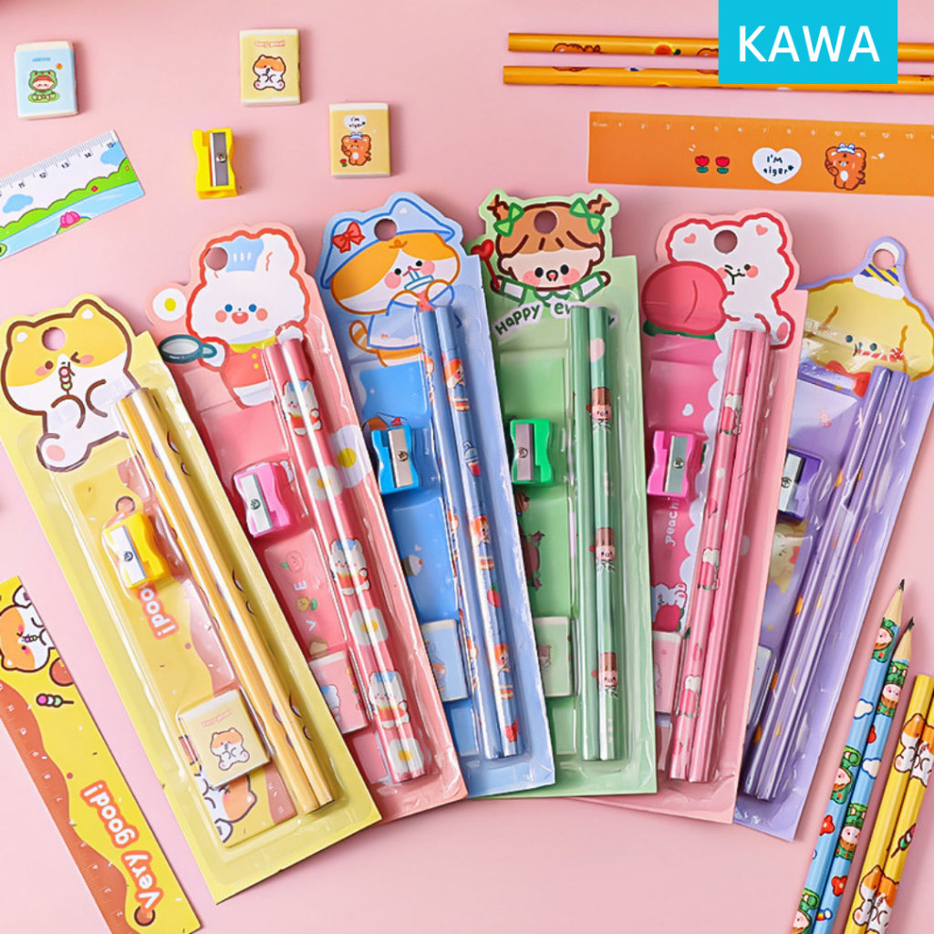 

KAWA Stationery Set 5in1 Alat Tulis Anak Sekolah Estetik Lucu Full Color Berwarna Aesthetic Karakter Character