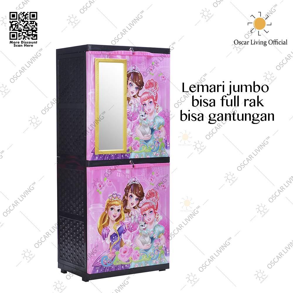 Lemari Pakaian Jumbo Sinbak Princess Kaca Lemari Plastik Fullrak + Gantungan Bisa Kirim Keseluruh In