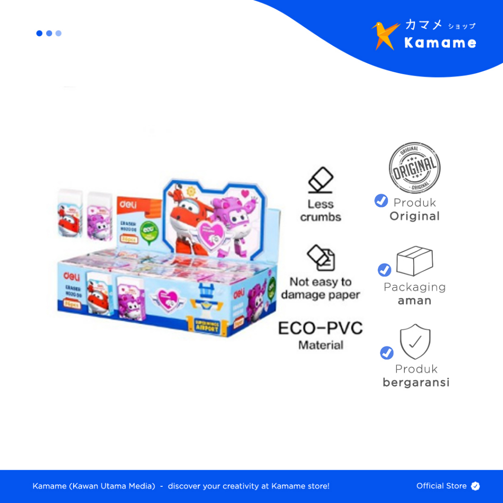 

Deli Eraser - Penghapus Kecil Karakter Super Wings (putih) 45×25×12mm H020 00 - Kamame