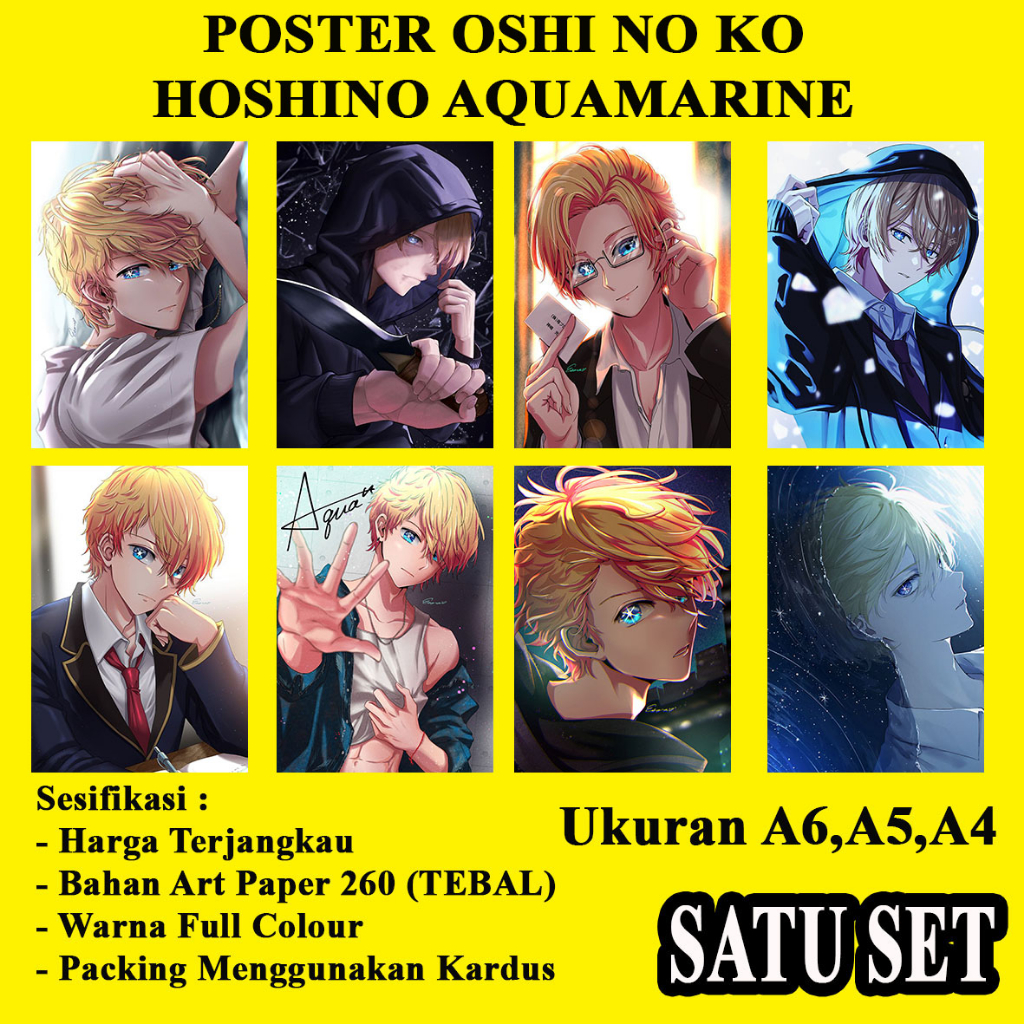 Poster anime  HOSHINO AQUAMARINE Oshi no Ko ukuran A6,A5 dan A4 1set murah terjagkau