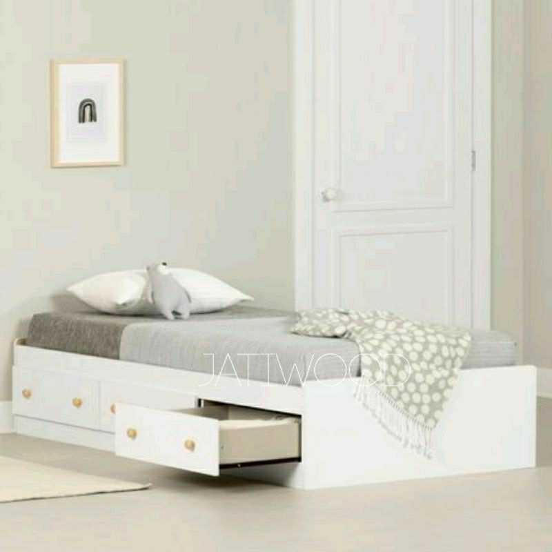 Tempat tidur 3 laci minimalis duco rapi 90x200, ranjang dipan anak sorong