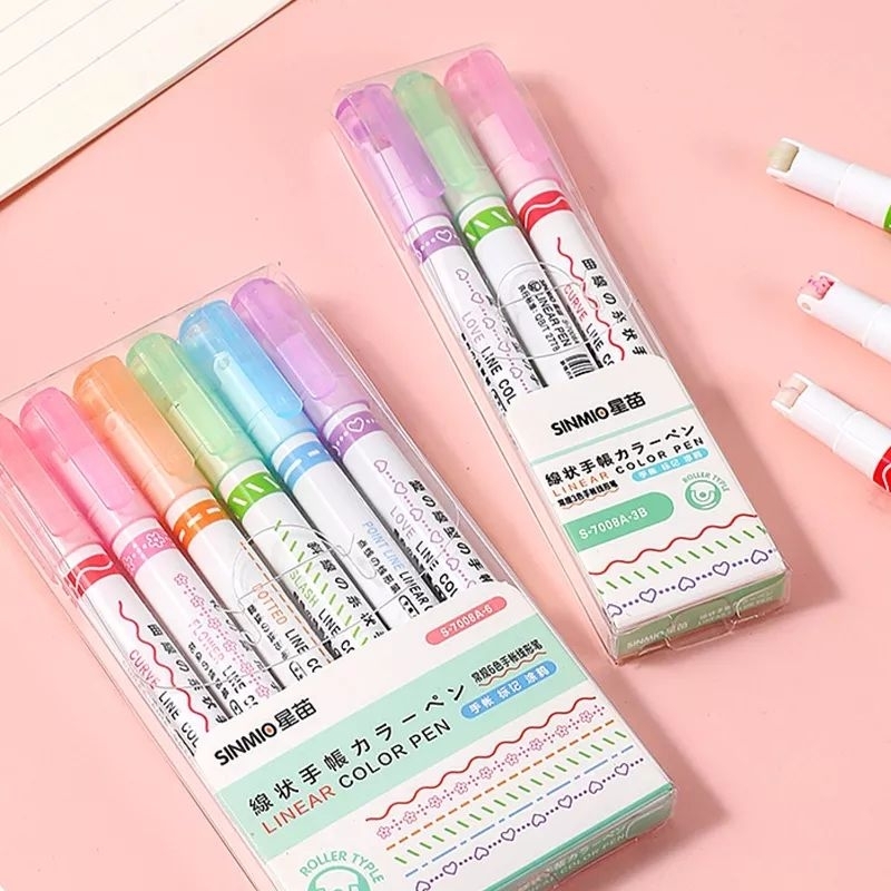 

GAEKOPEDIA || 3-6 Pcs/Set Kawaii Bunga Berbentuk Garis Pena Stabilo Roller Tip Curve Liner Marker untuk Menulis Jurnal Spidol Garis Besar Bunga Spidol Kurva Rol Highlighter Warna Tulisan Tangan