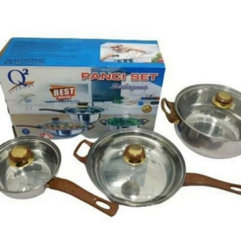 Panci Set Wajan Serbaguna Q2 / Panci Stainless Set 3pcs