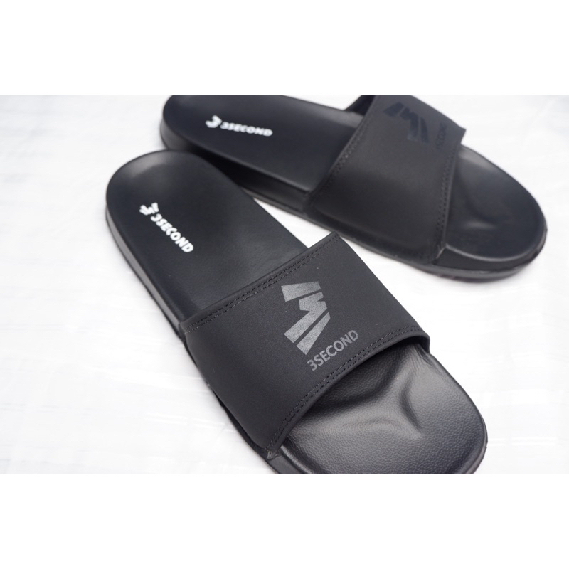 sandal slop pria 3second sendal slip on wanita three second fullblack sandal slide