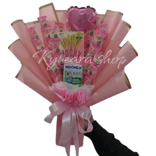 

buket snack pocky dan susu / kado buket snack anak ultah atau graduation