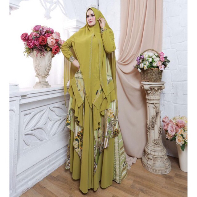 gamis syari set khimar panjang swarovsky swarovski alina full ceruty babydoll premium halus lembut j